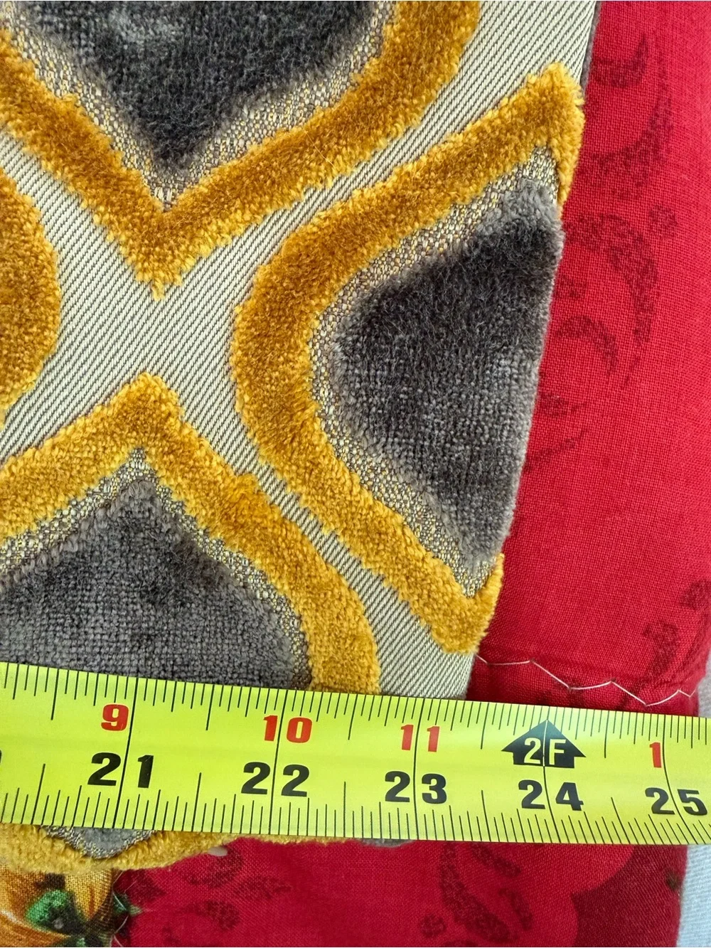 Designer Velvet Throw Pillow in Mustard and Grey